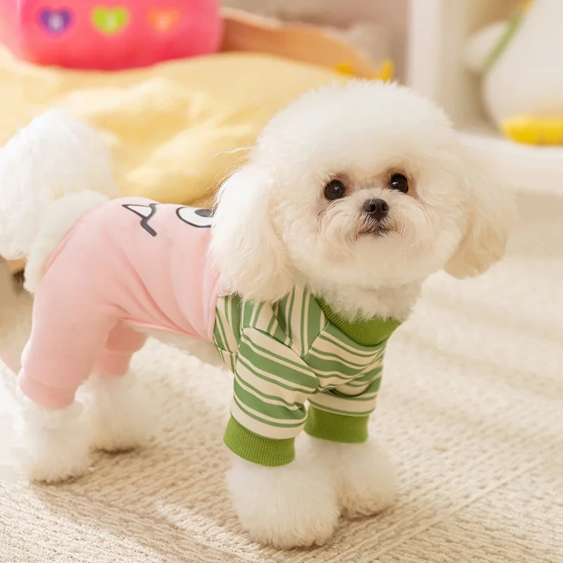 

Pet Dog Cartoon Carrier Pants New Dog Clothes Cute Big Eye Monster Traction Four Legs Clothes Thin Velvet Teddy Warm Clothes