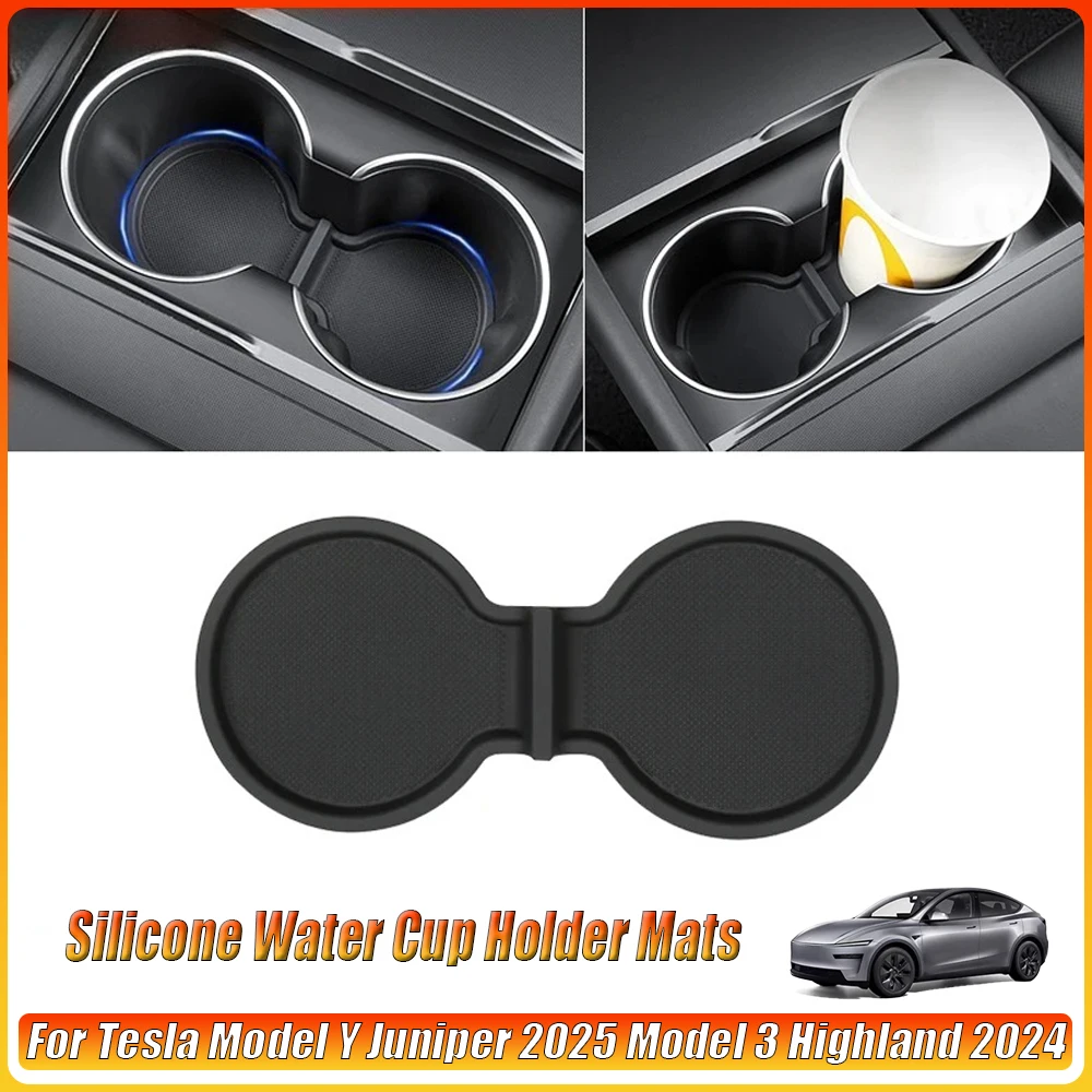 

Water Cup Holder Mats Silicone Drink Non-slip Coaster Pad for Tesla Model Y Juniper 2025 Model 3 highland 2024 Car Accessories