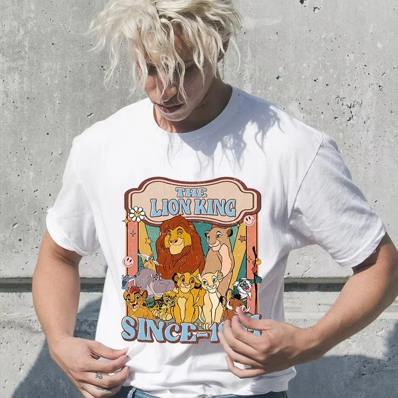 

Лето 2023 года, мужская хлопковая футболка с принтом короля Диснея и льва, повседневный дышащий топ для мальчиков и девочек от 1 года