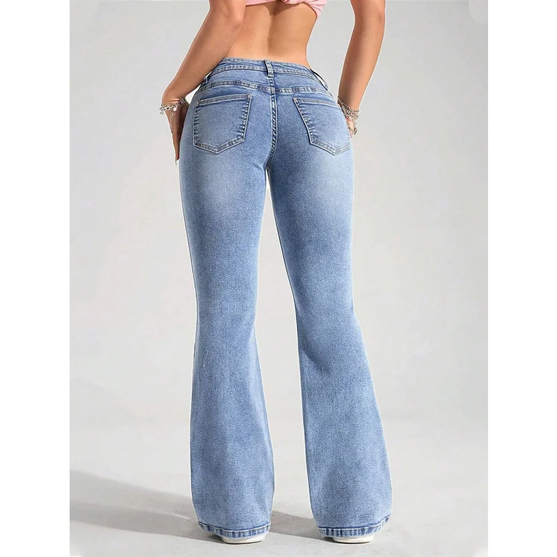 Benuynffy Retro All Match Casual Flared Jeans Woman 2026 New Fashion Slim Stretch Low Waist Bell-bottom Denim Pants Streetwear