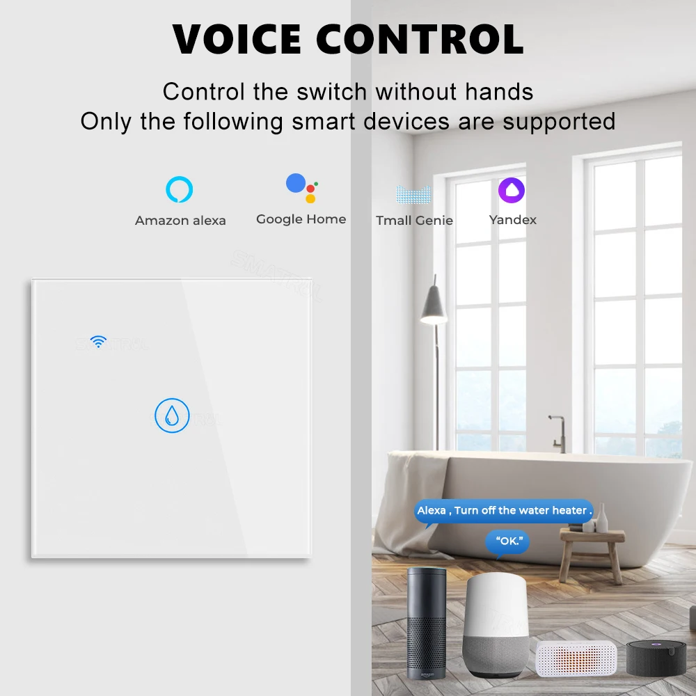 Tuya Smart 40A Wifi Water Heater Boiler Touch Switch Air Conditioner Light Timing EU US Brazil Wall App For Alexa Google Home