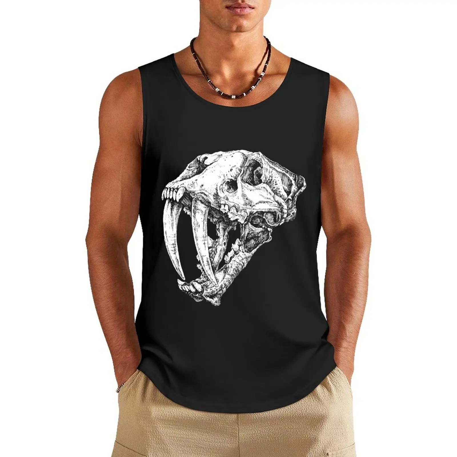 

Sabertooth Skull - Smilodon Skull - white Tank Top Men's sports t-shirt gym shirts gym wear men running shirt underwear