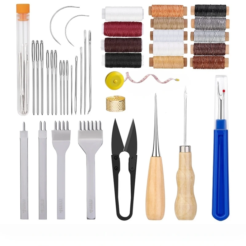 

Leather sewing set, leather craft tool set, hand sewing set, sewing needle, cone, tape measure, sewing thread combination