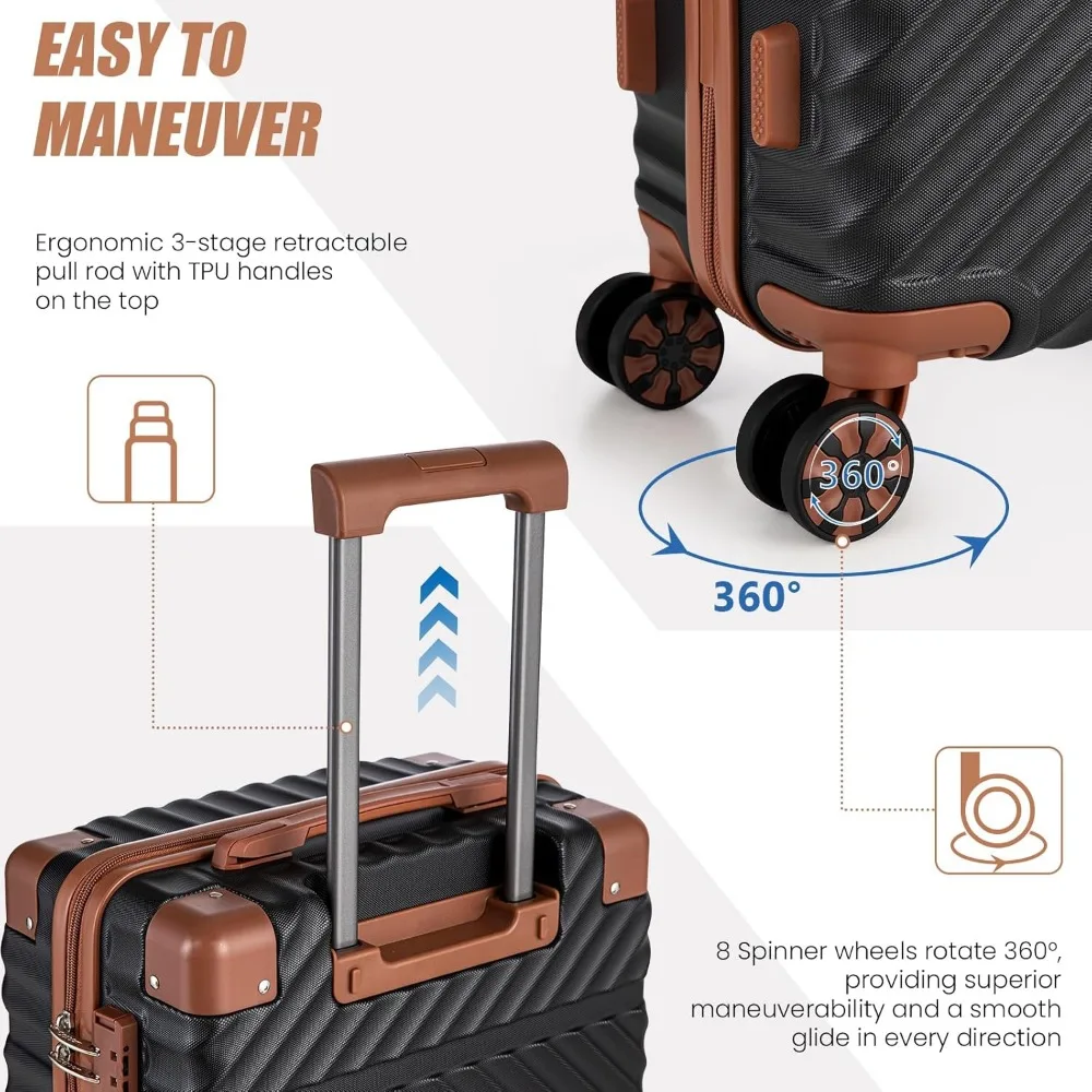 Equipaje de mano ligero de ABS duro 22x14x9, maleta de 20 pulgadas aprobada por aerolínea con ruedas, compañero de viaje duradero