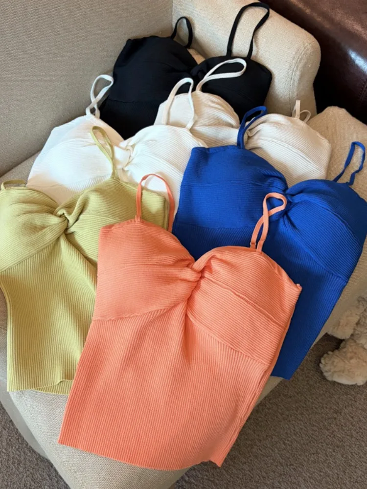 Sexy Spicy Girl Outerwear Knot Strap Vest Women Summer New Style with Chest Pad Bra Integrated Fashion Base Top