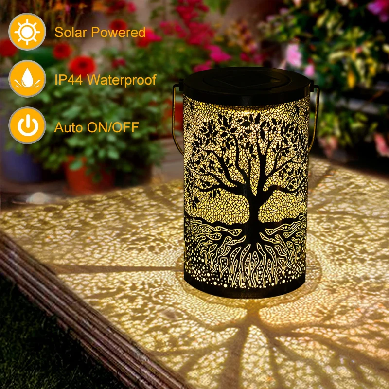 

Solar Hanging Lantern Retro Garden Light Iron Art Tree Projection LED Solar Lamp Waterproof Outdoor LED Light Yard Pathway Decor