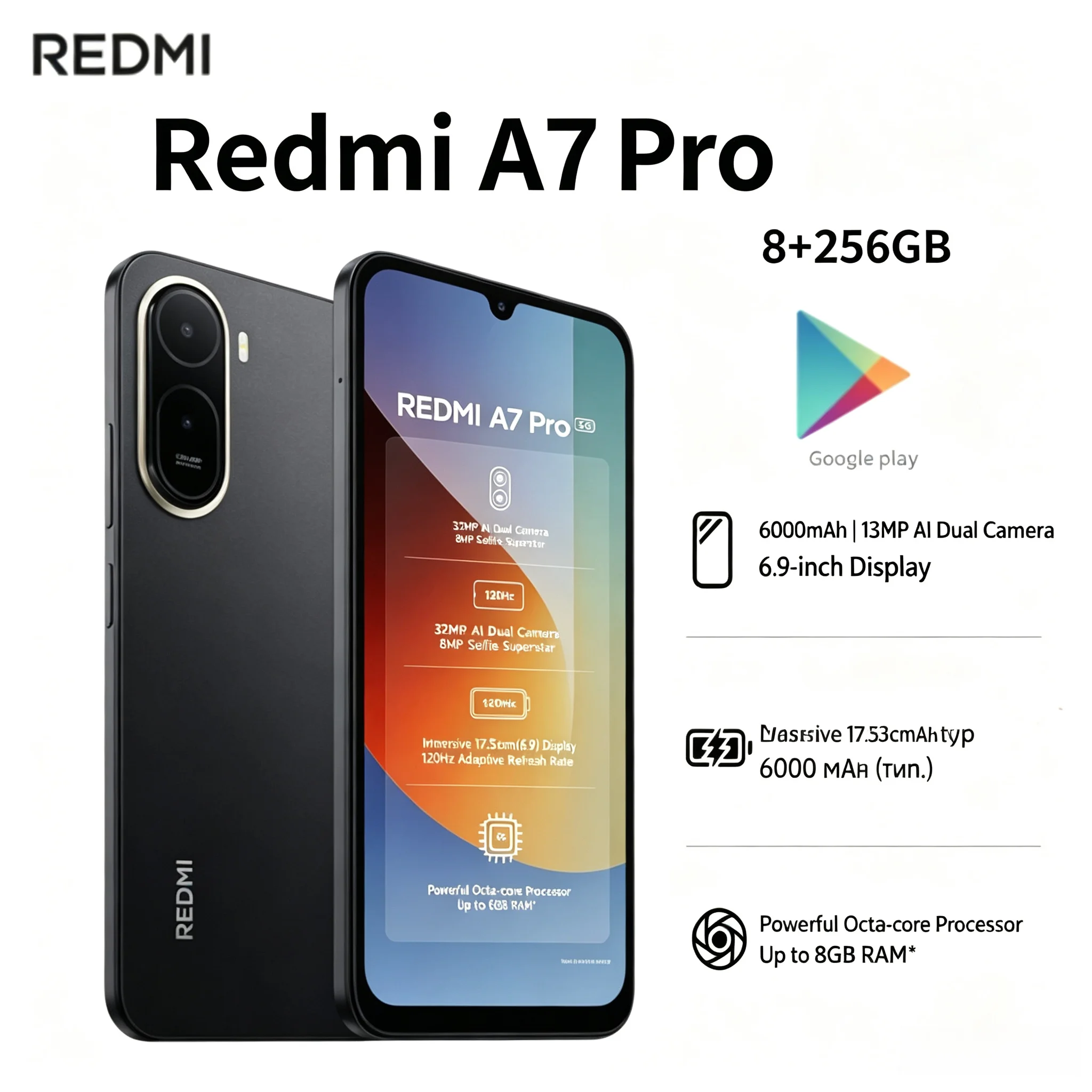 Redmi A7Pro cell phone 8GB RAM 256GB ROM 6.9' FHD+ Helio G85 Gaming Smartphone Dual 5G VoLTE 5000mAh Official Authentic Product