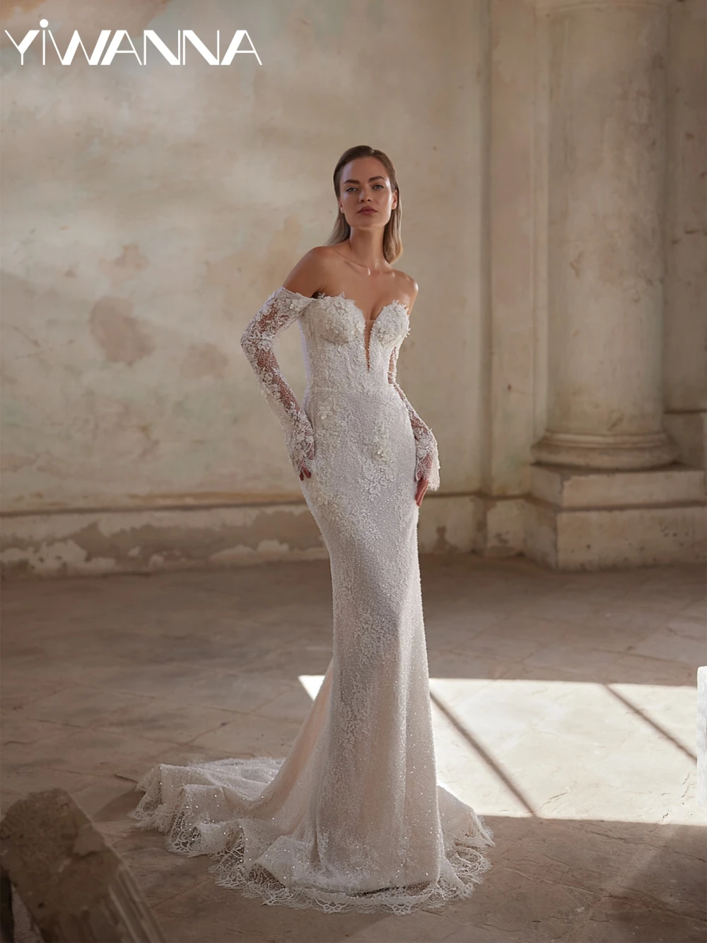 

Dazzling Dreamy Beaded Lace Wedding Dress Exquisite 3D Flower Mermaid Long Bridal Gown Customized Off Shoulder Dresses For Bride