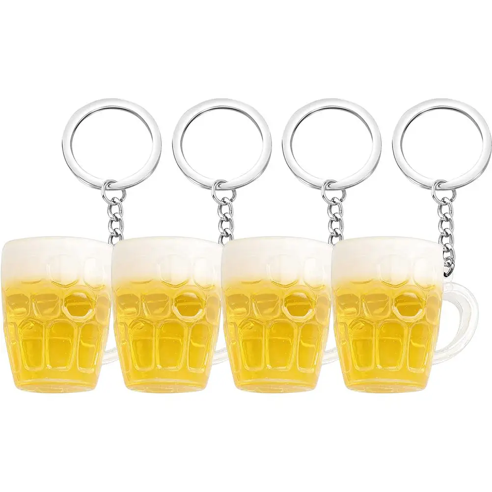 

4 Pcs Mini Beer Cup Keychains Durable Acrylic Pendant Practical Carabiner Key Ring Decorative Phone Bag Charm Trendy Accessories