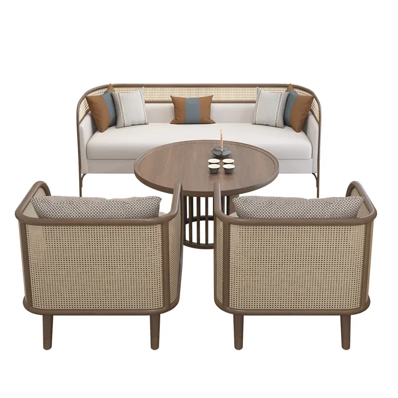 Nordic B & B hotel solid wood sofa, negotiation reception restaurant rattan chair booth