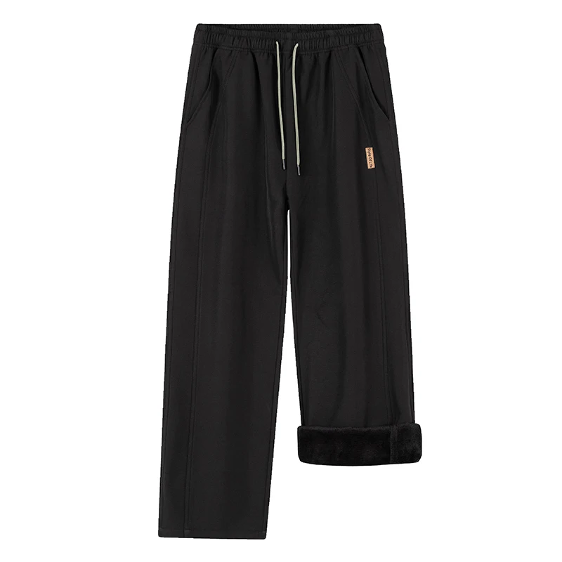 

Men's Fleece-Lined Thick Wide-Leg Casual Pants, Elastic Waist with Drawstring Design, Plus-Size Loose Fit, Slimming, Winter Warmth and Cold Resistance, Versatile Black, Comfortable and Stylish, Essential for Daily Outings/Home Leisure