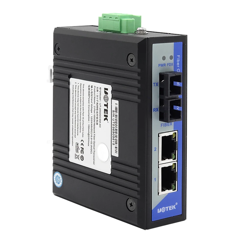 Convertitore multimediale Gigabit UOTEK a 2 porte con protezione da sovraccarico e inversione Ingresso tensione 12/24/48 V CC UT-2602GC