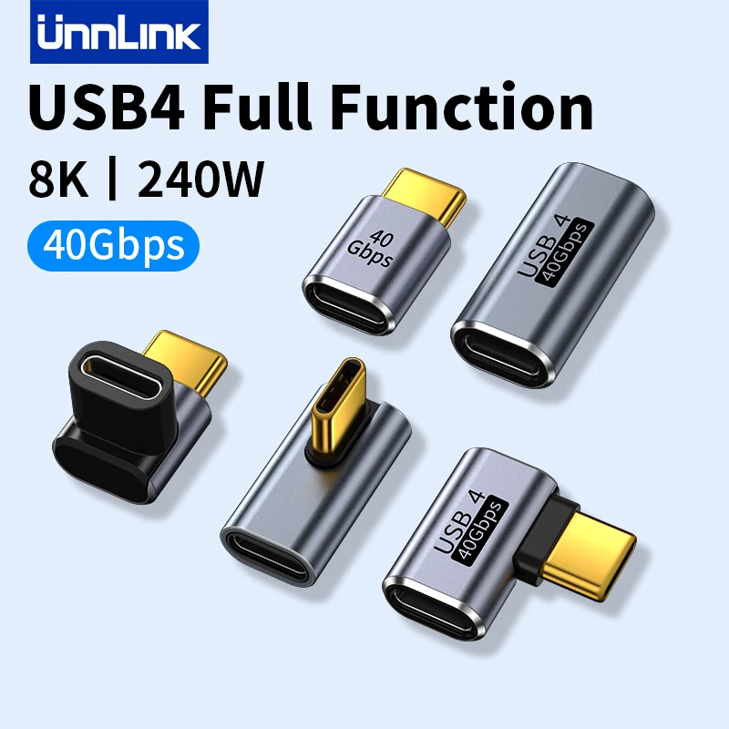 

Unnlink 240 Вт USB C адаптер 40 Гбит/с 8K 60 Гц 90 градусов конвертер USB4 адаптер для MacBook iPhone 16/15 Pro планшета Thunderbolt 4/3