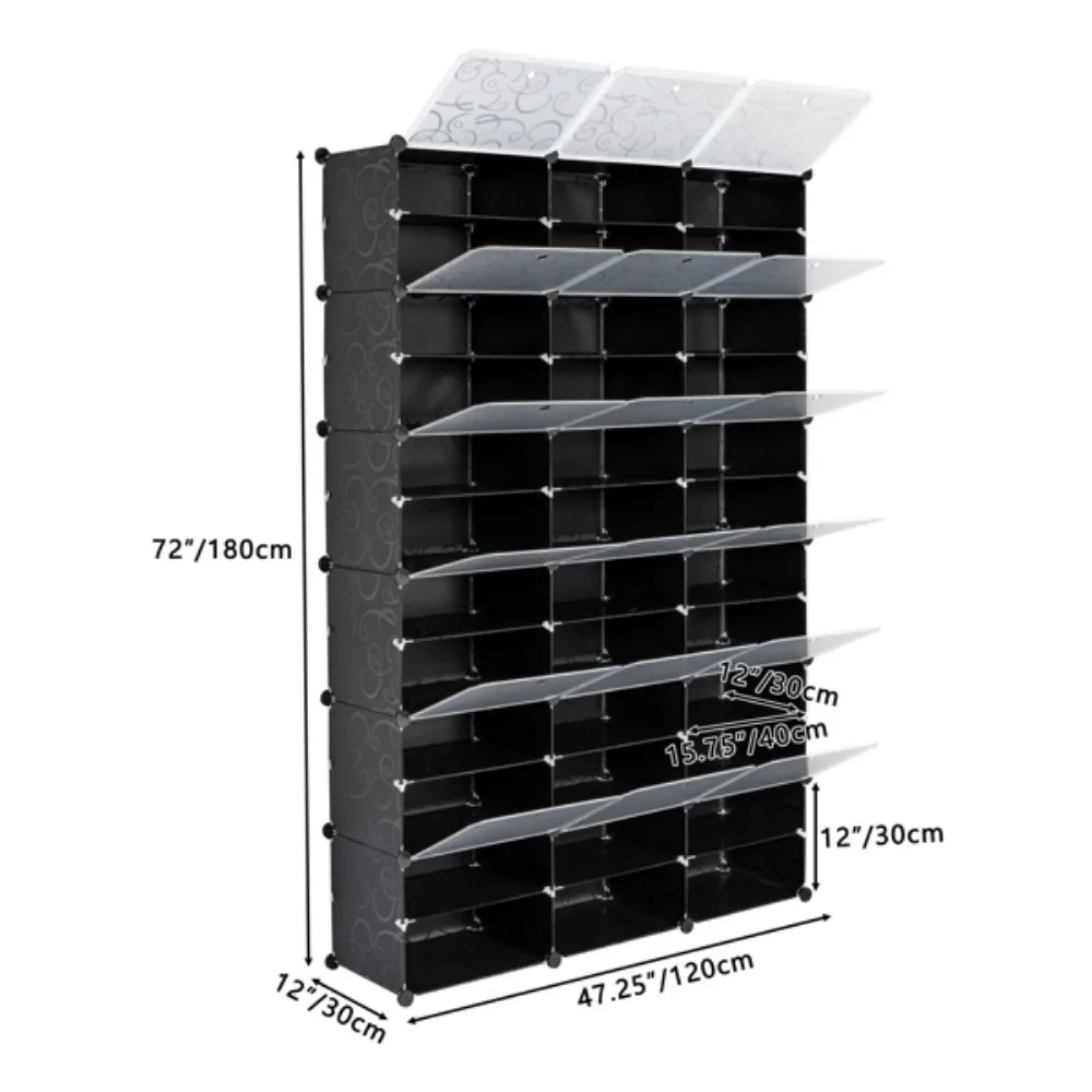 12-Tier Portable 72 Pair Shoe Rack Organizer 36 Grids Tower Shelf Storage Cabinet Stand Expandable for Heels, Boots, Slippers, B