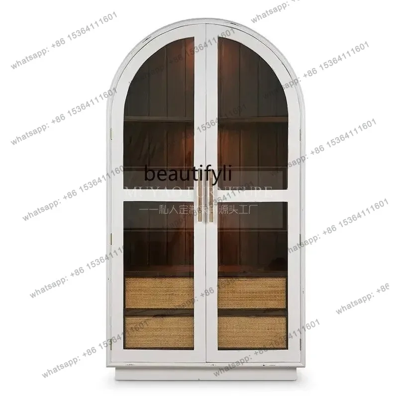 

French retro entrance cabinet modern simple living room wall decorative cabinet American arched cabinet