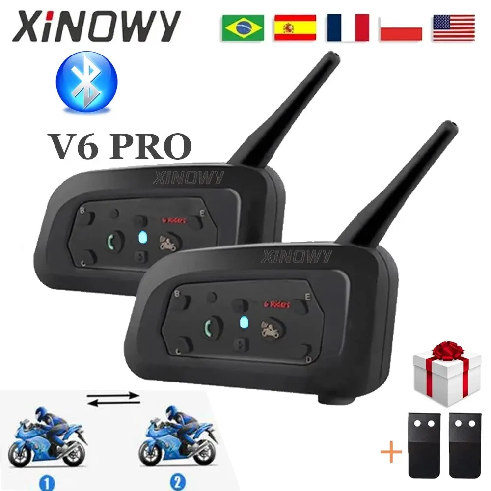 XiNOWy V6 PRO Motorcycle Helmet Intercom Bluetooth 5.0 Headset Music Player Full Duplex Communicator SKI Waterproof Interpohone