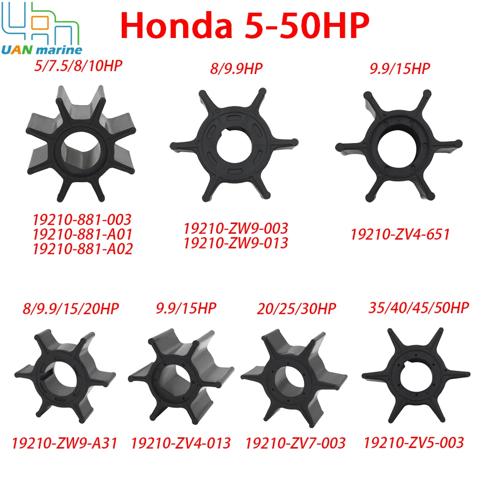 Recommed 5HP-50HP Water Pump Impeller for Honda Outboard 2-stroke 4-stroke 5 7.5 8 10HP 19210-881-A01 19210-881-003 