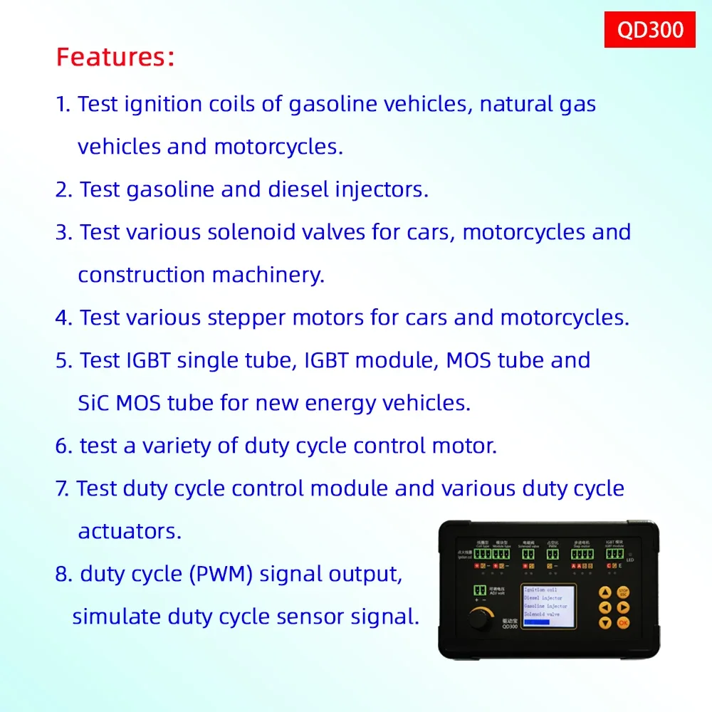 NEW QD300 Car Ignition Coil Test Detector CRIN Injector Solenoid Valve Idling Stepper Motor Instrument Fault Drive Simulator