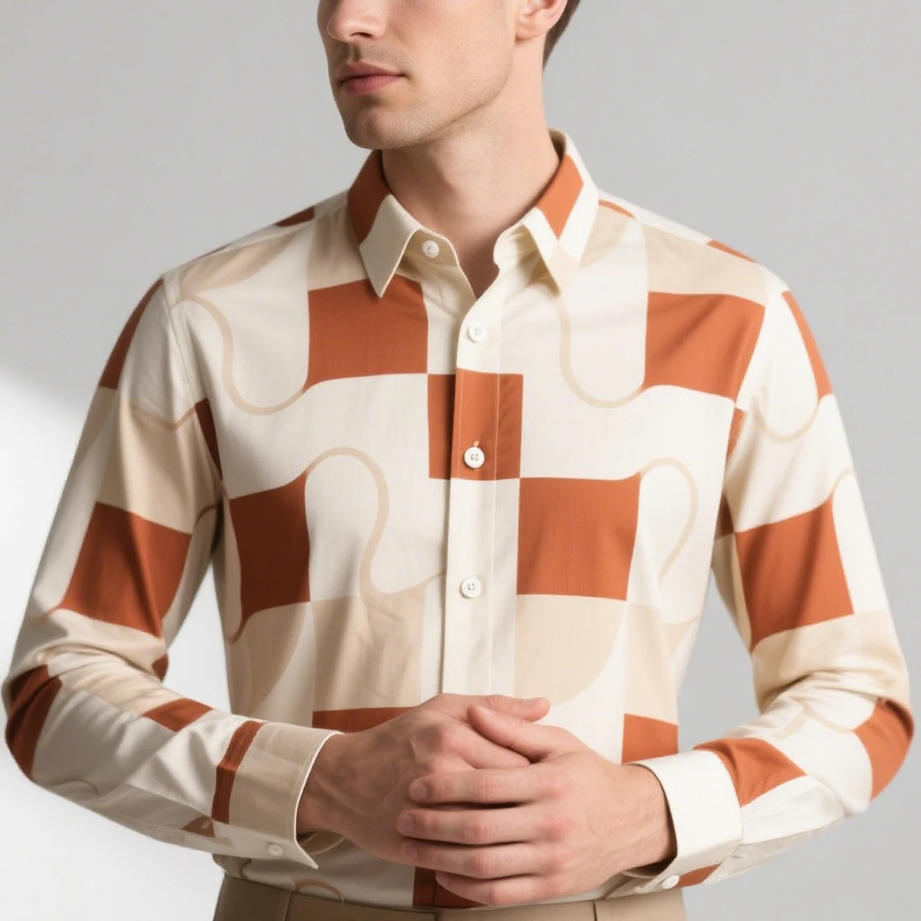 Men's Retro European Geometric Image Printed Shirt Long Sleeve Lapel Simple Business Casual Party Top Outdoor Vacation Shirt