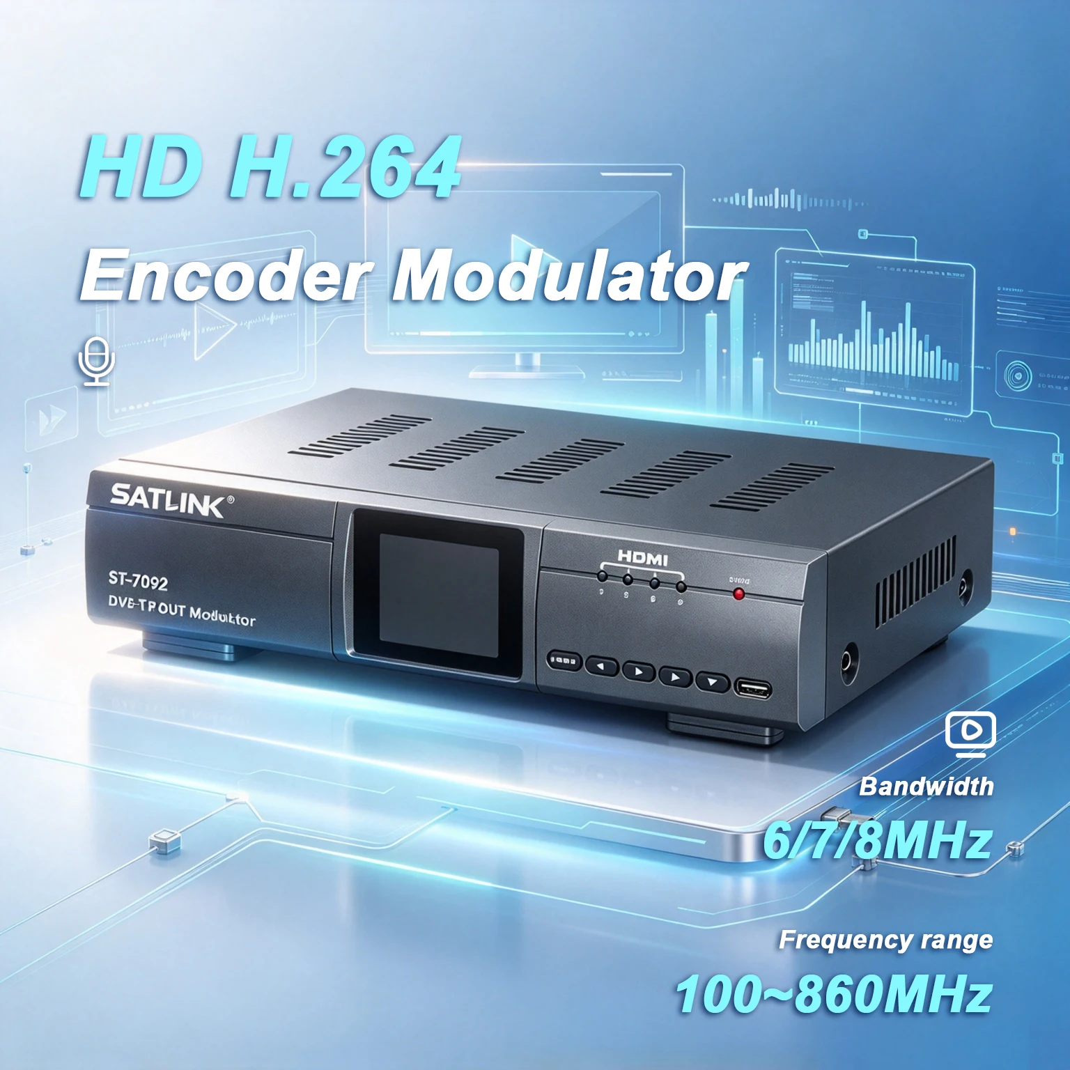 2/4-channel HD H.264 Encoder Modulator, Support DVB-T DVB-C ISDB-T,Adjustable RF Level, LCD Screen for Digital TV Distribution