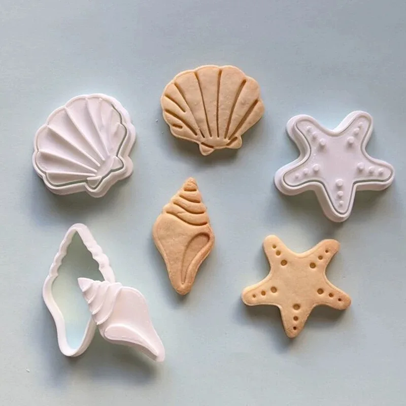 DIY Ocean Animals Cookie Cutters With Plunger Stamp Plastic Baking Mold Fish Whale Starfish Turtle And More Shape Biscuit Molds