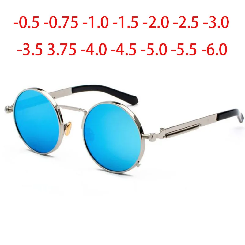 Retro Punk Spring Leg Round Sunglasses Men Polarized Metal Myopia Lens Prescription Sun Glasses Women 0 -0.5 -0.75 To -6.0