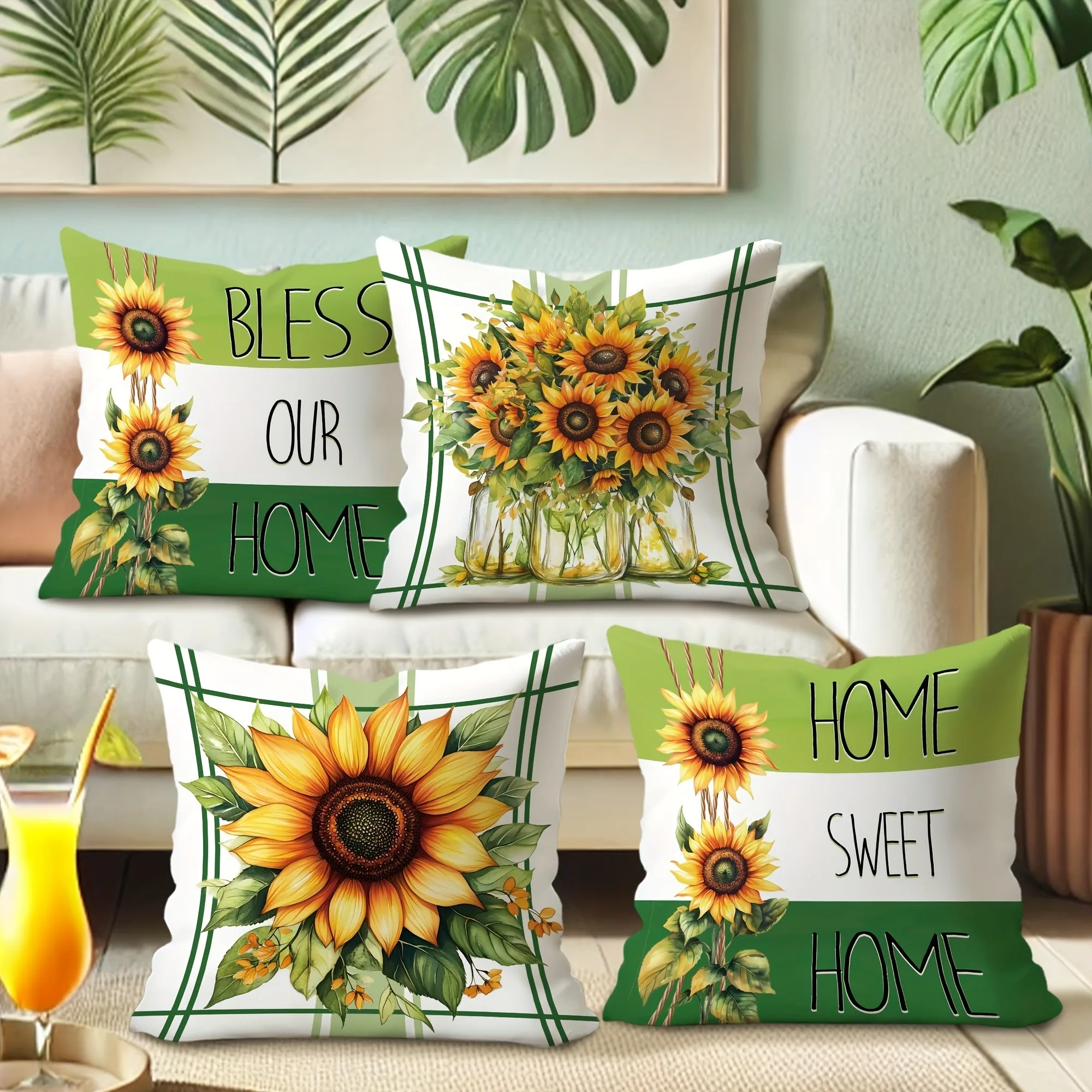 Sunflower-themed Cozy Pillow Cover: Bright Blooms and Heartfelt Home Wishes, sofa Chair Cushion cover, room decoration