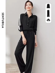 SENTUBILA Casual Sport Pant Set Autumn Fashion Polo Long Sleeve Shirt Top Lady Wide Leg Pant 2 Piece Sets Women Outfit 133Z50455