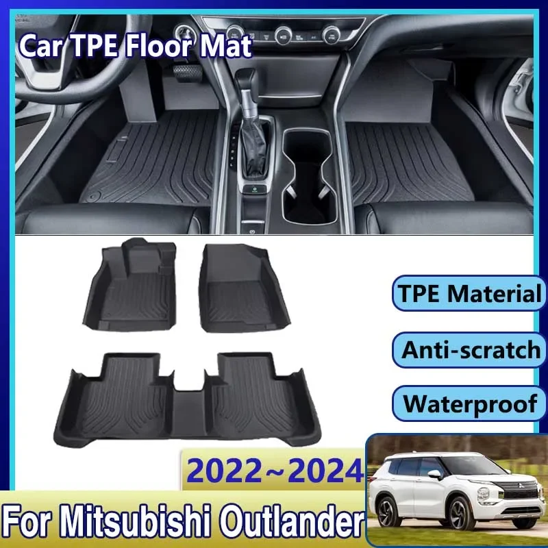 TPE For Mitsubishi Outlander PHEV 2022~2024 Car Floor Mat Waterproof Leather Carpet Foot Pad Full Rug Driver Tappeto Accessories