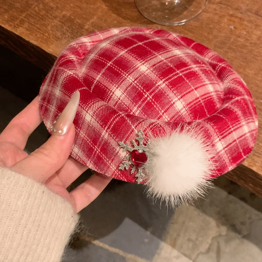 

Glamorous Beret Fedoras Hat Hair Clip Bow Red Fascinator Hat hairpin Snowflake Atmospheric Top Hat Hairpin Female Dressing
