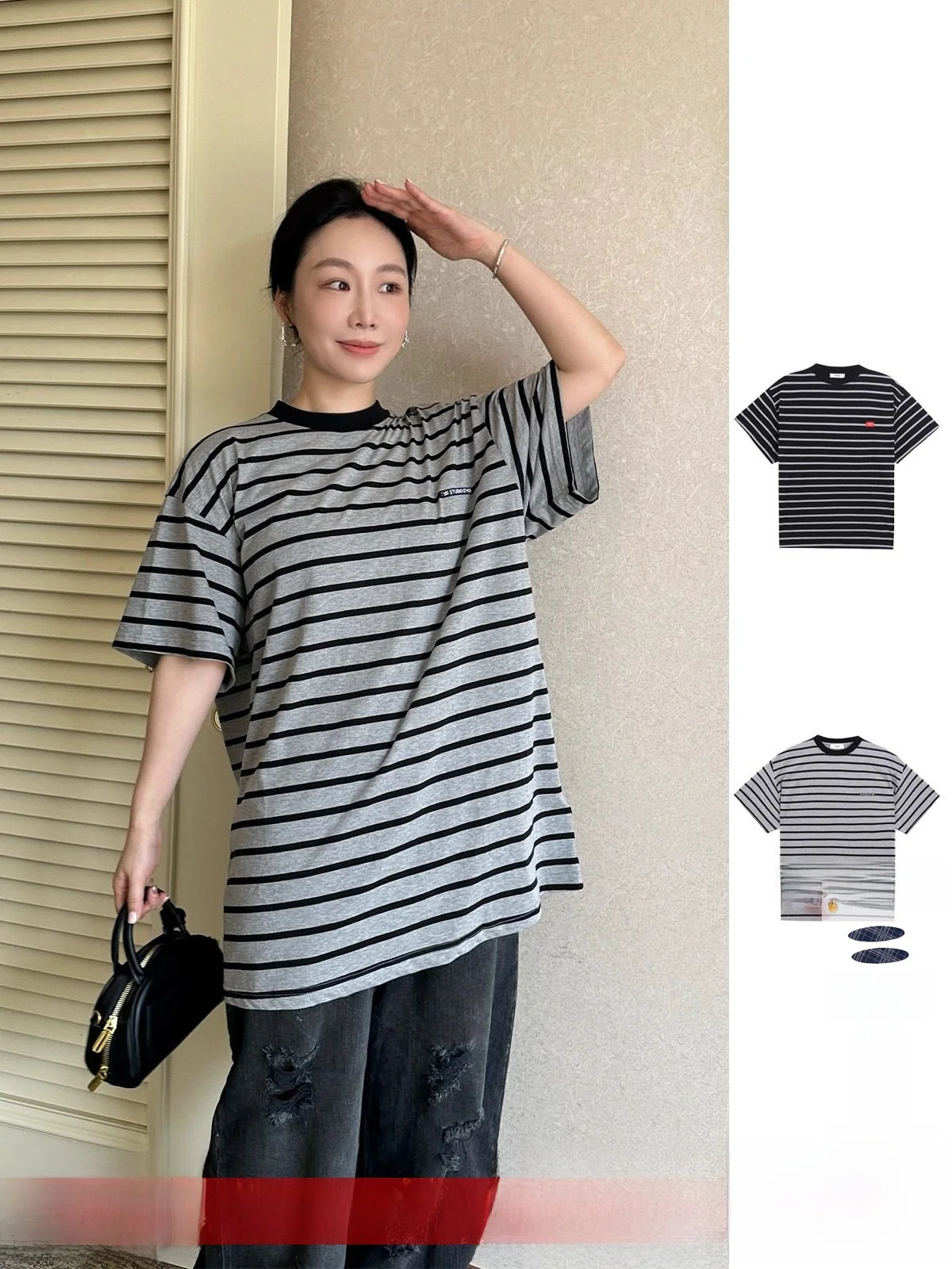 

Свободная футболка в полоску от бренда ETHOR, повседневная, из хлопка, с круглым вырезом, стандартного кроя, женская, модная