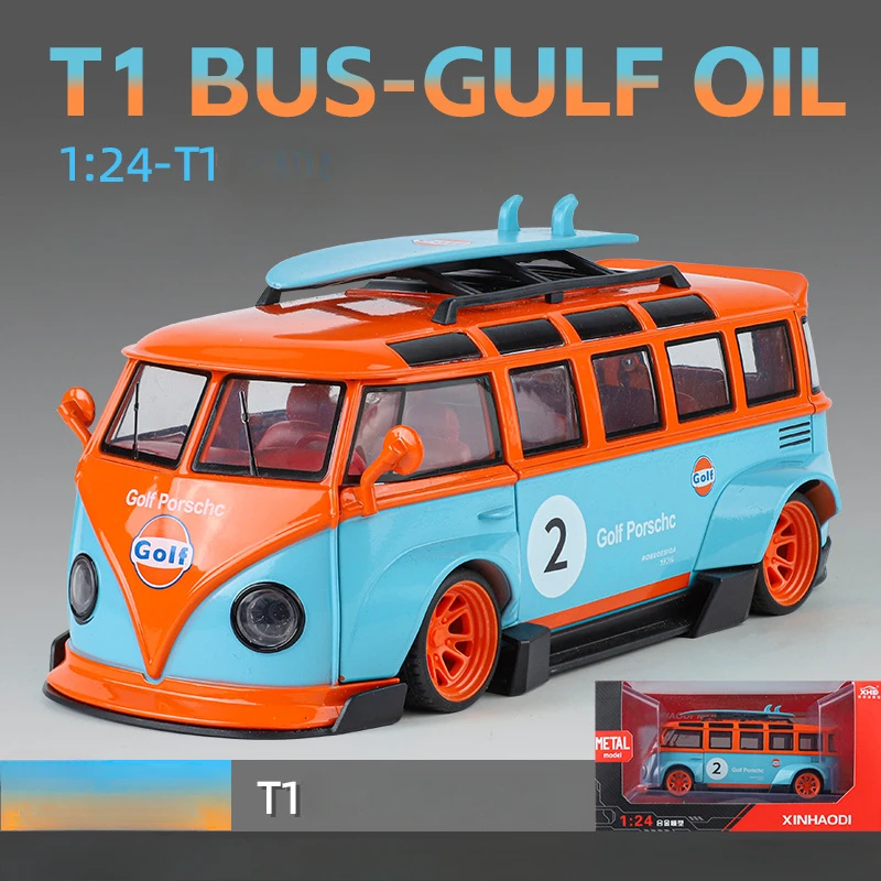 1:24 فولكس واجن T1 حافلة سبيكة سيارة تعديل مركبة مارتن سبيكة سيارة نموذج دييكاست المعادن الصوت والضوء ألعاب أطفال سيارة هدية ﻿