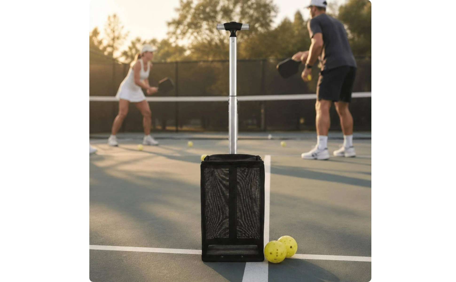 Pickleball Ball Picker Adjustable Handle Pickleball Retriever Collector Sports Equipment Stainless Steel Game Gear Zippered Top