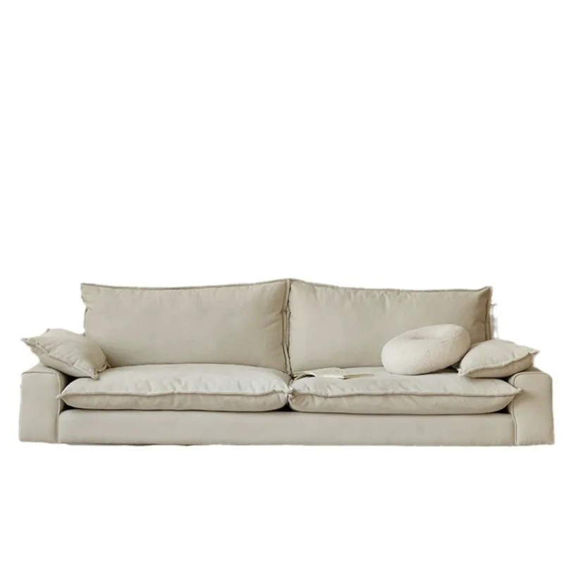 

Nordic fabric sofa living room small apartment retro technology velvet light luxury cream style three people