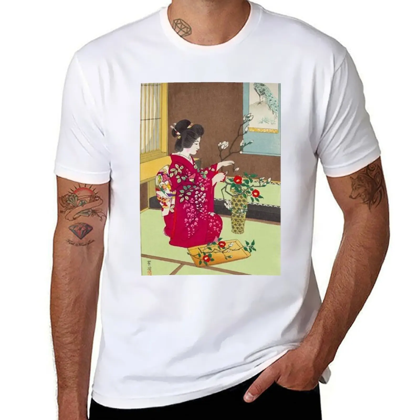 

dark Lady funny shirt cotton Japanese luxury t t man t T-Shirt man humor Flowers shirts shirts Kimono Japan Ikebana