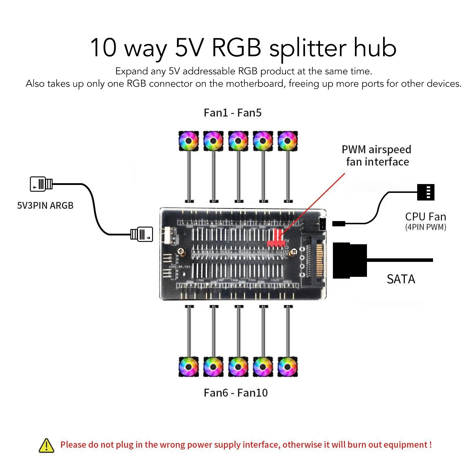 ARGB PWM Fan Hub 2 in 1 PWM ARGB Case Fan Hub المسلسل ATA واجهة إمدادات الطاقة المغناطيسي 4Pin PWM 3Pin ARGB Fan Hub مع حافظة #3