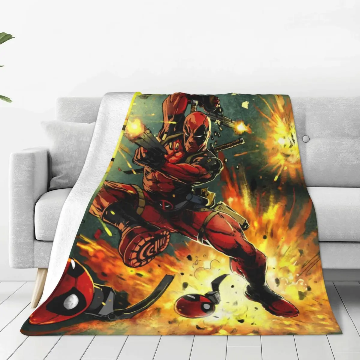 Super Warm Blankets Picnic Miniso Cartoon Anime Deadpool Throw Blanket American Film Flannel Bedspread For Bed Sofa Bed Cover