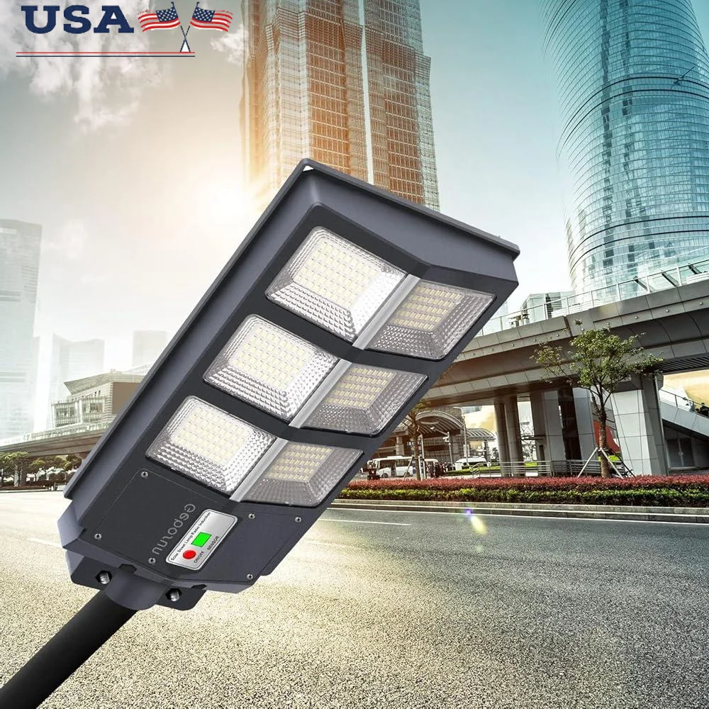 300W Solar Street Lights Outdoor LED Flood Lights 7000K 30000LM Dusk to Dawn Security Lights with Remote Wide Angle Lamp