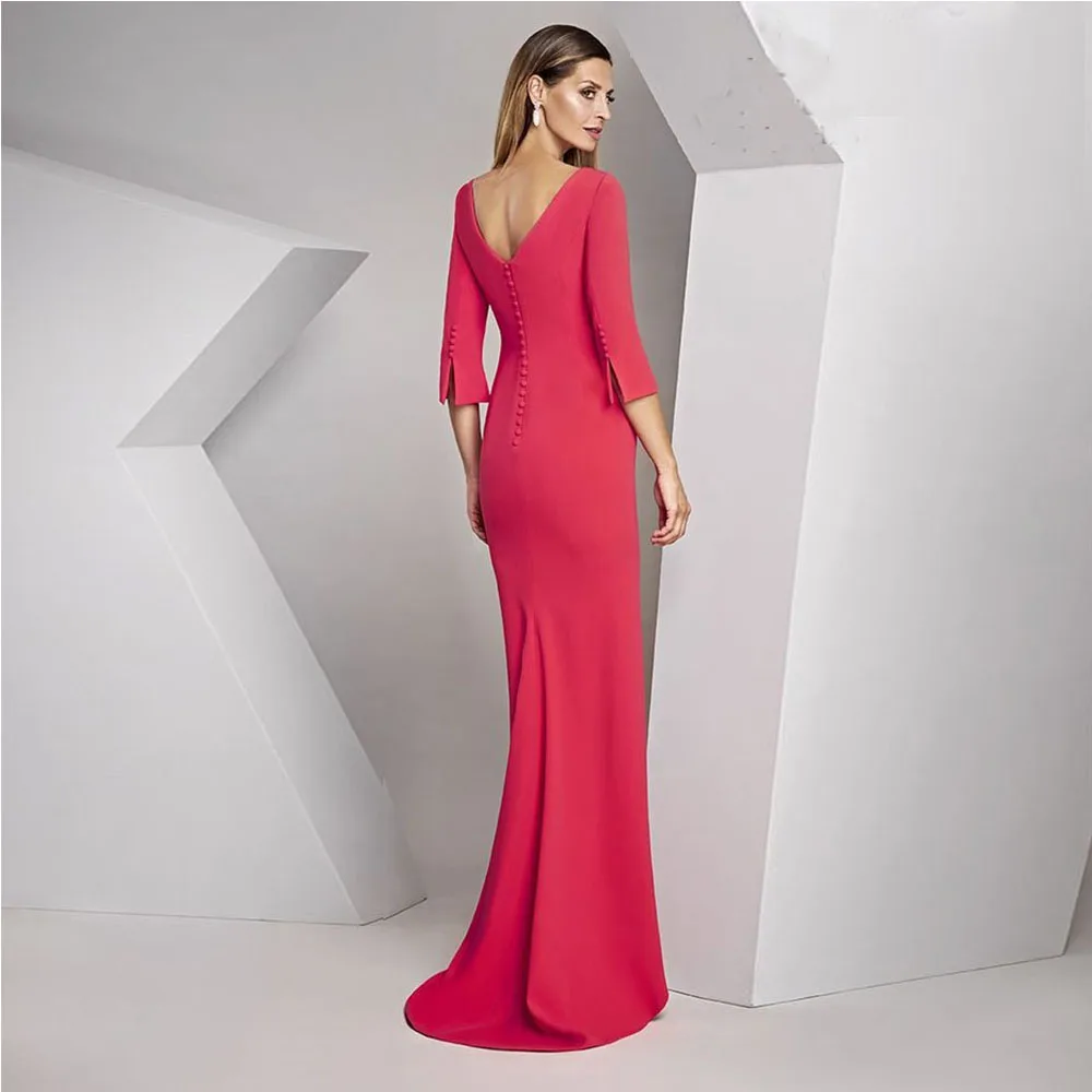 Elegant Red Wedding Guest Gowns for Women 2024 O Neck Appliques  Mother of the Bride Dresses 3/4 Sleeves  Evening Dress