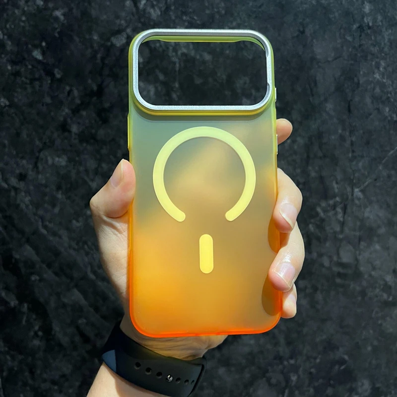 

Translucent Gradient Color for MagSafe Phone Case For iPhone 17 17pro max 16 Pro 15 Wireless Charging Alloy Lens Ultrathin Cover