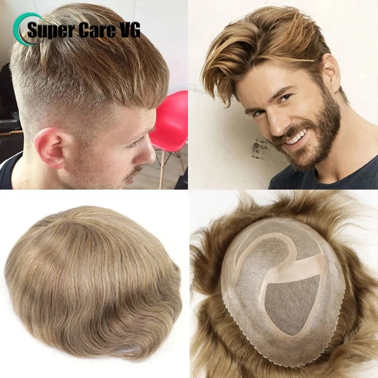 Ash Blonde Mens Toupee Hair System For Men Hair Wig Small Scallop Front Male Topper Brown Hairpiece PU Mono  8x10