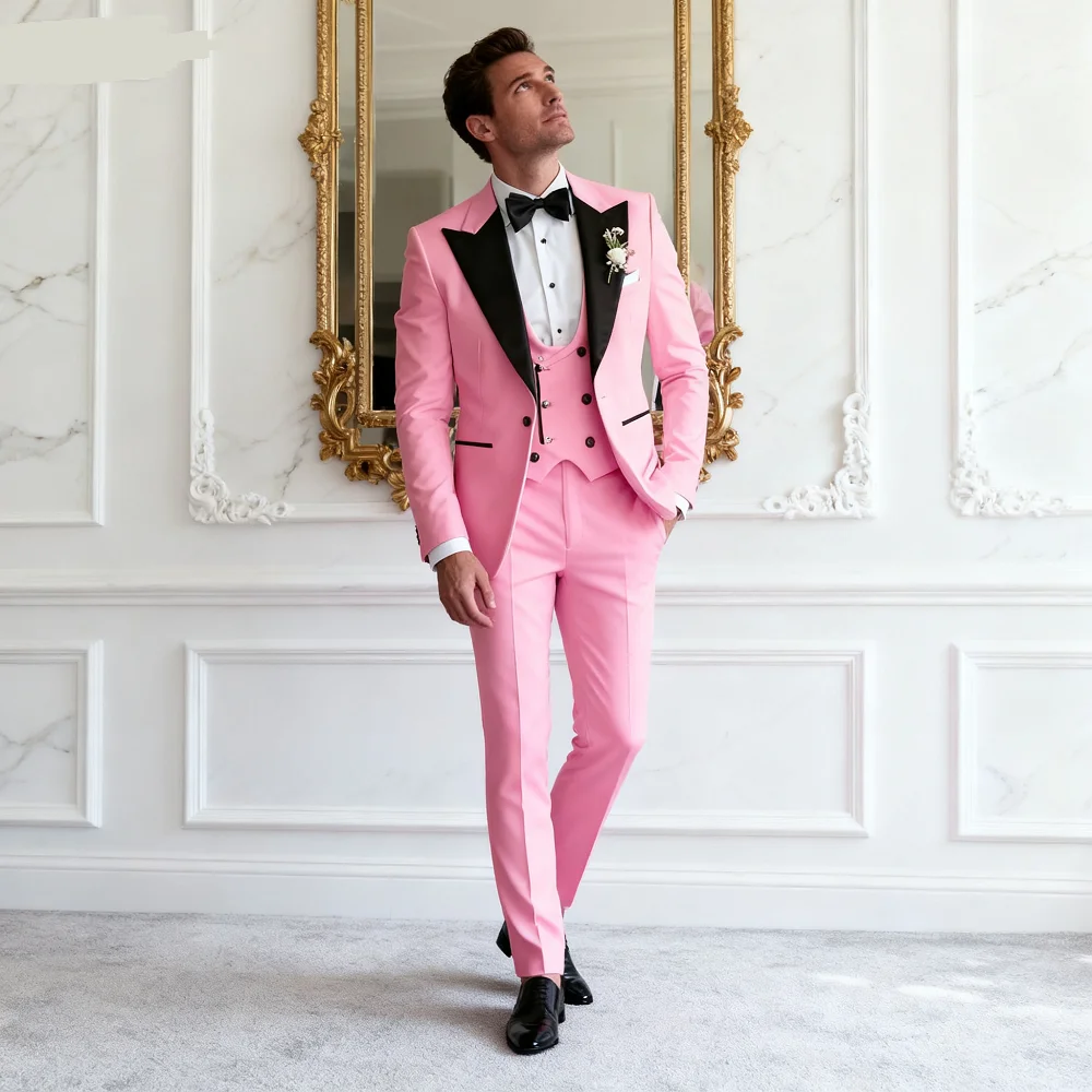 

Men's Wedding Terno Slim Fit Solid Lapel Repeated Smoking 3-Piece Casual Blazer with Pants And Tie for Men