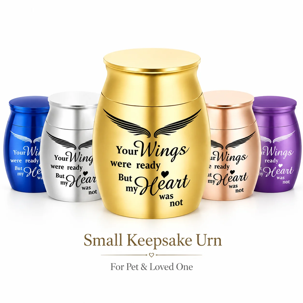 L33 Mini Memorial Urn for Ashes Aluminum Keepsake with Angel Wings Small Cremation Urn for Pet Human Ashes Remembrance Gift