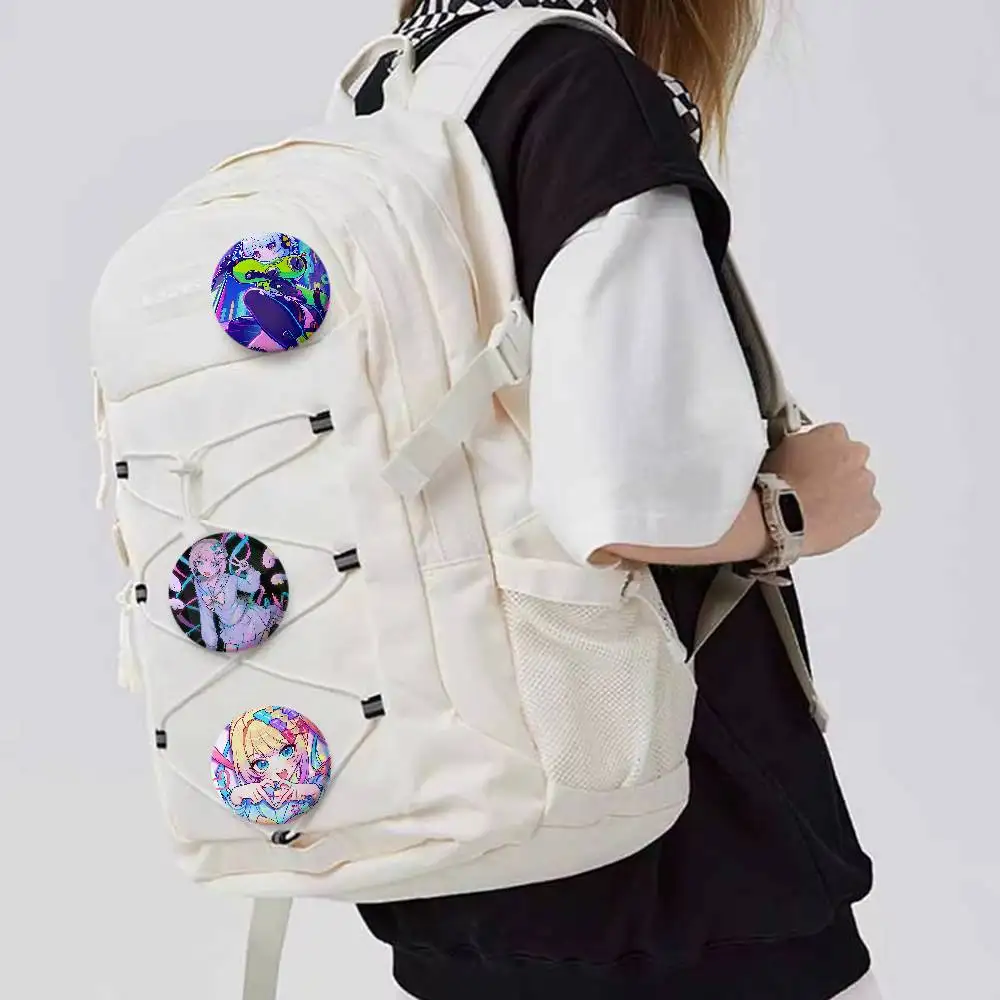 Ame N-Needy Streamer Overload 32/44/58mm Handmade Pins Round Brooch Badge Backpacks Clothes Jewelry Gifts
