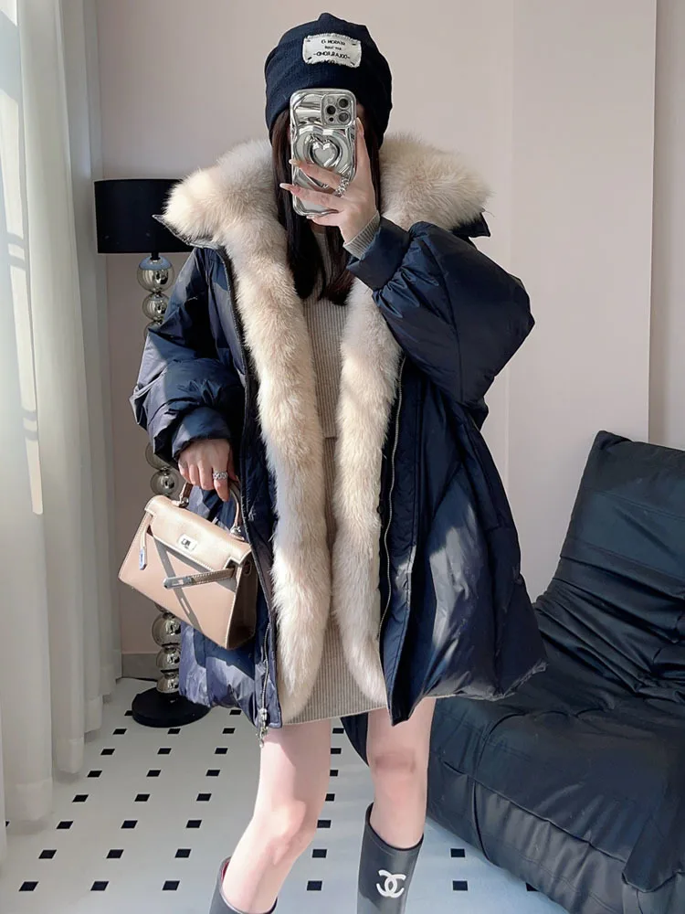 2024 Winter Detachable Fox Fur Collar Loose Wide Version Fur Goose Down Jacket Female New Loose Warm Temperament Down Coat