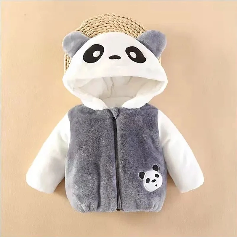 Autumn Winter Warm Baby Boys Jacket Cute Panda Plush Baby Coats For Girl Hooded Outwear Christmas Birthday Party Newborn Clothes