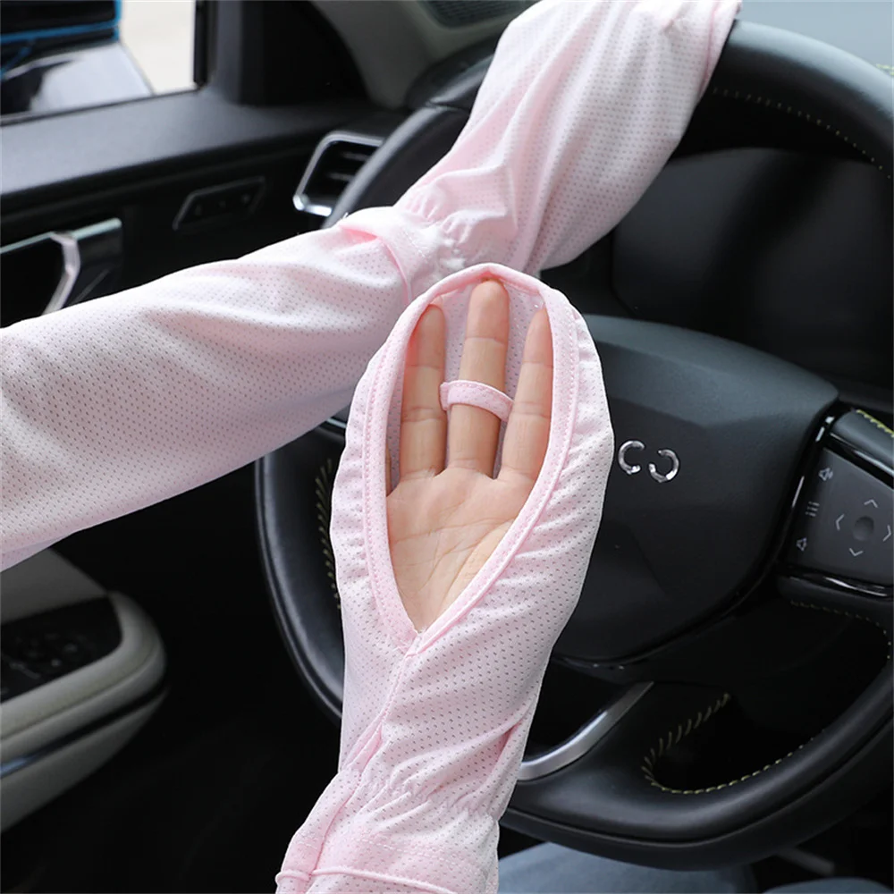 Women\'s Driving Sun Protection Ice Silk Sleeve Gloves Loose Breathable Arm UV Protection Outdoor Horseshoe Sleeves