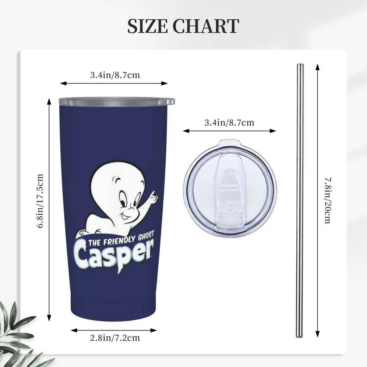 The Friendly Ghost Casper Stainless Steel Tumbler Vacuum Insulated Mugs Thermal Cold Bottle Straw With Lid 20oz
