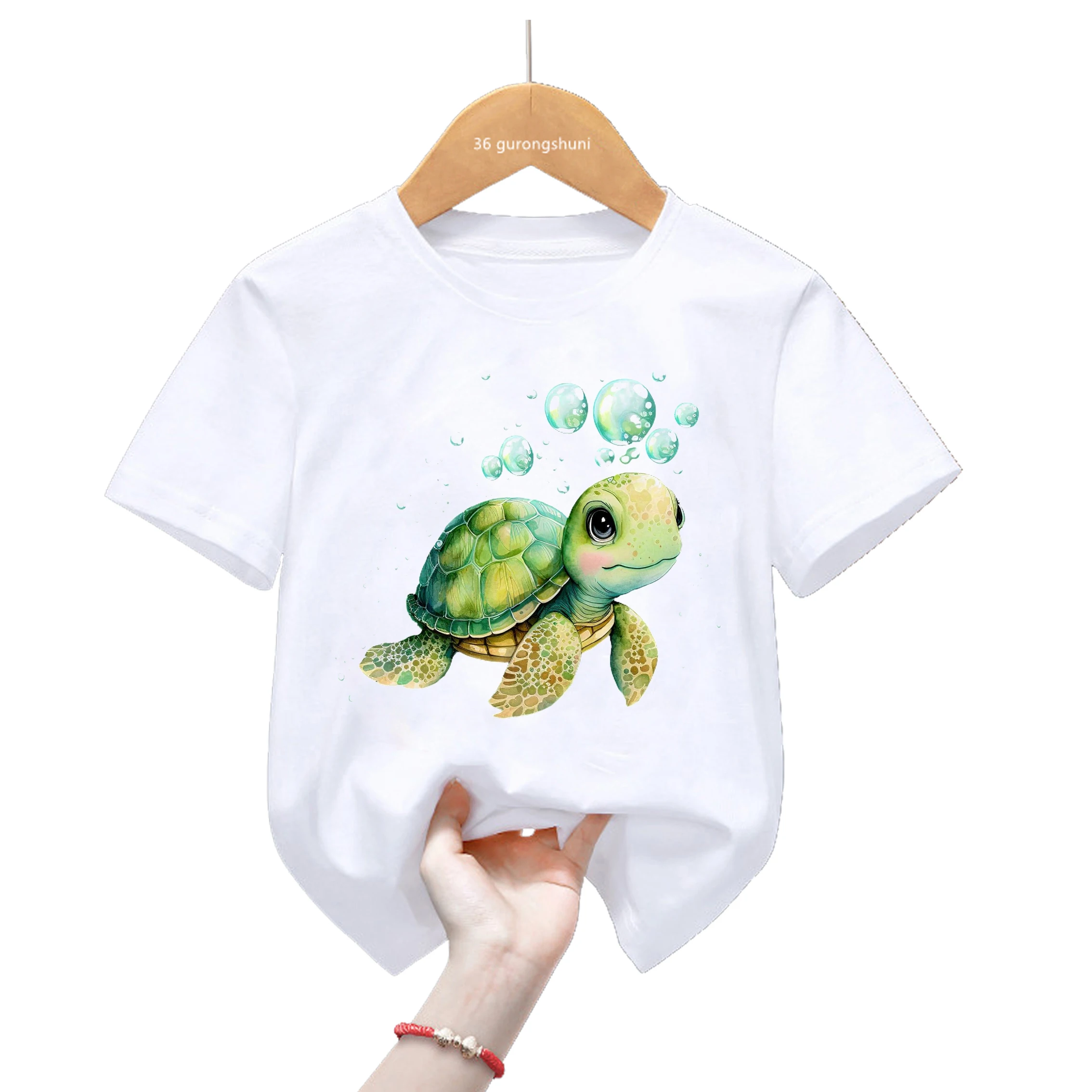 Kawaii Sea Turtle Print Tshirt For Girls/Boys Cool Kids Clothes Harajuku Shirt Lovely Childre Clothing Summer Fashion T-Shirt