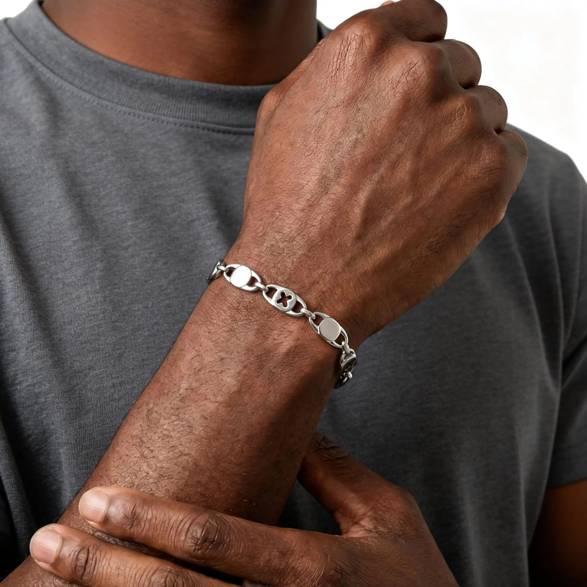Neues Edelstahl-Kettenarmband für Männer, Punk Handgefertigtes Metall-Kettenarmband, Hip-Hop Casual Schmuck Geschenk – Detail 3